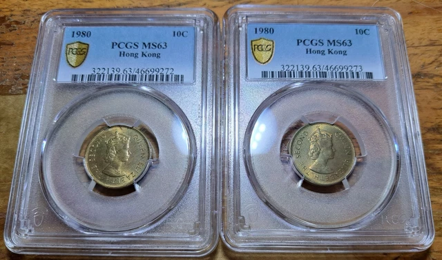 hong kong 10 cents 1980 PCGS MS 63 lof of 2(1)