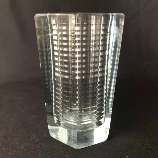 Orrefors Edvin Ohrstrom Vase Cut Polished Glass Optic Ribs Rare 1930s Signed