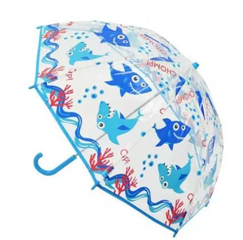 Childrens Clear Dome Umbrella Blue Shark Fish Brolly