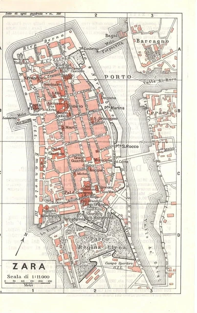 Carta geografica antica ZARA ZADAR  pianta della città TCI 1939 Antique map