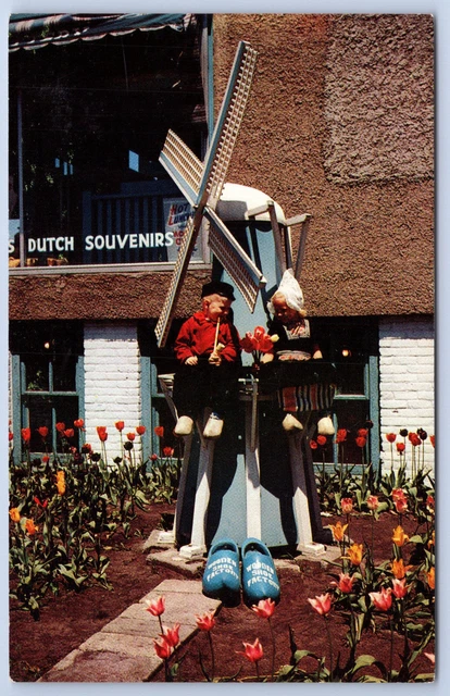 Holland Michigan Tulip Festival Windmill Statue Boy Shoes Chrome Postcard
