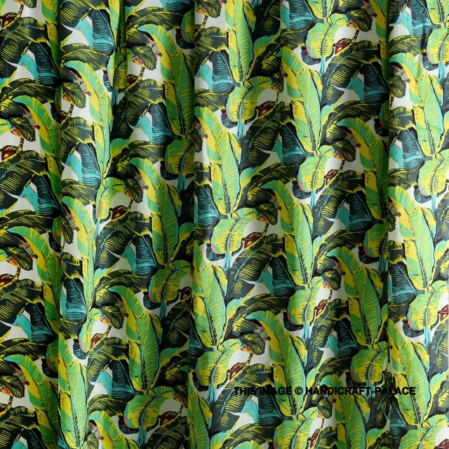Indien 4.6m Handmade Palm Feuille Imprimé 100% Coton Couture Artisanat Tissu
