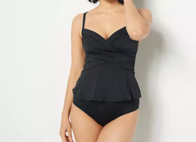 Jantzen Peplum Tankini with Comfort Core Bottom- BLACK, REGULAR 14