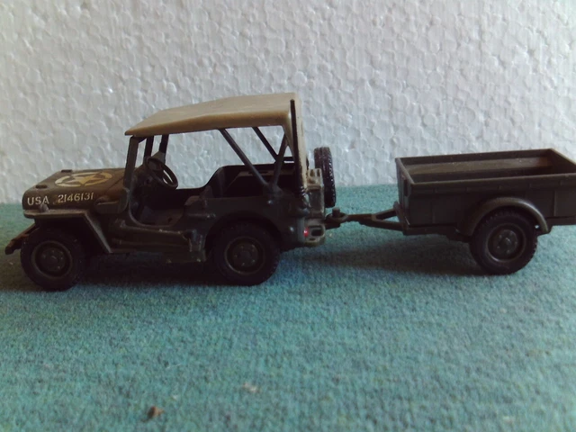 Solido 1/43 Jeep Willys Avec Remorque - Vert Militaire - Réf 6048 - Made In France