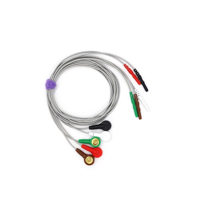 10PC Unviersal DIN 1.5mm Compatible ECG Holter Cable Leadwires 5 Leads Snap