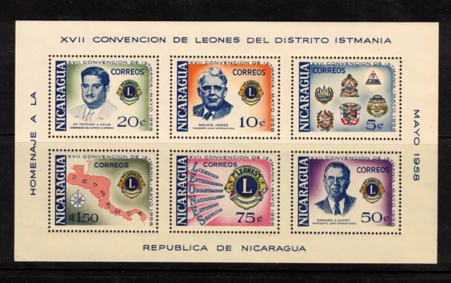 NICARAGUA Sc 805a+C415a NH 2 S/S OF 1958 - LIONS INT'L 2