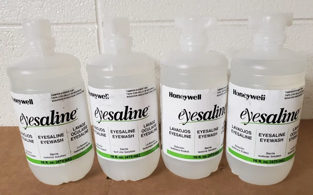 4-Pack HONEYWELL EYESALINE EYEWASH, 16 oz STERILE ISOTONIC SOLUTION- EXP 10/2025