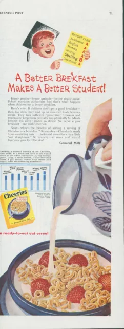 1948 Cheerios Report Card Better Breakfast Student Mortarboard Print Ad SP20
