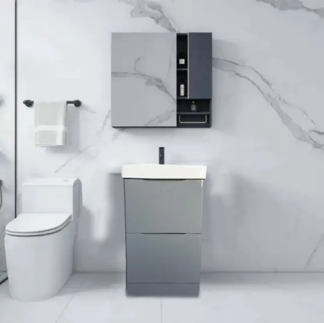 Bathroom Vanity Unit Sink WC 500 600 700 800mm Floor Cabinet LtGrey Basin Toilet