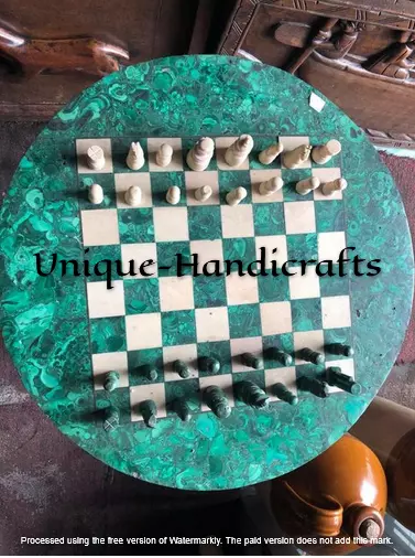 Malachite Gemstone Chess Table Set With Pieces, Housewarming Gifts For Him Decor