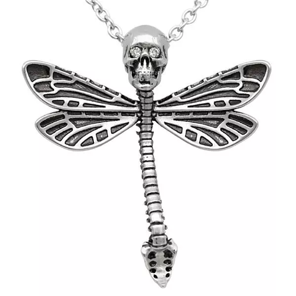 Deadly Dragonfly Skull Skeleton Pendant Necklace w. Swarovski crystals Controse