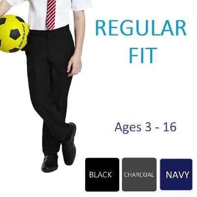 Boys Regular Fit School Trousers Black Charcoal Grey Navy Age 3-16 - Listers