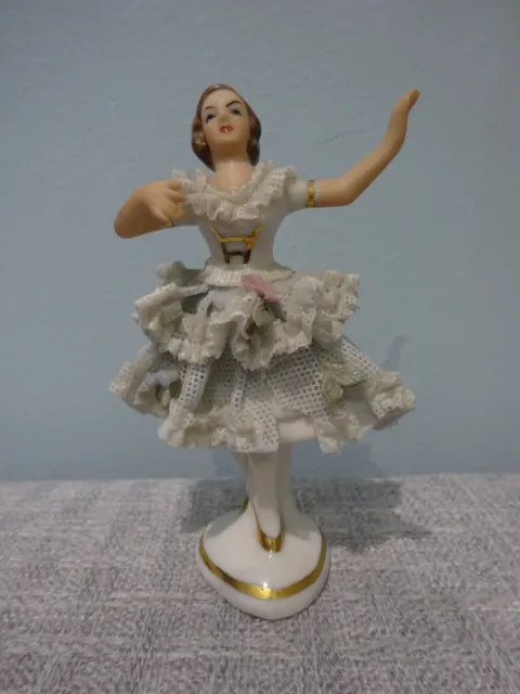 Vintage Dresden German Lace Porcelain Dancing Lady Figurine VGC