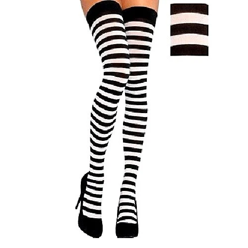 ADULT SEXY BLACK & White Thigh High Nylon Stockings Costume 7.95