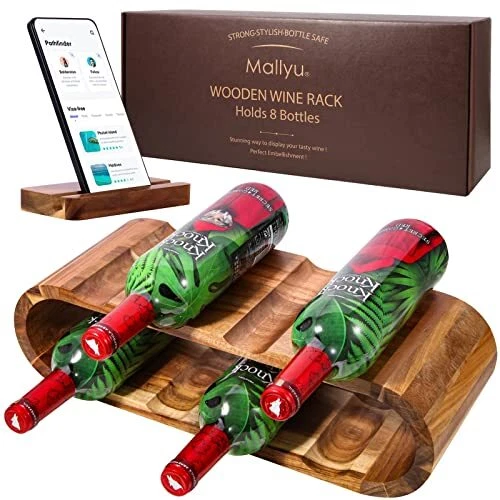 8 Bottles Wooden Countertop Wine Rack Holder Storage for Kitchen Pantry Bar