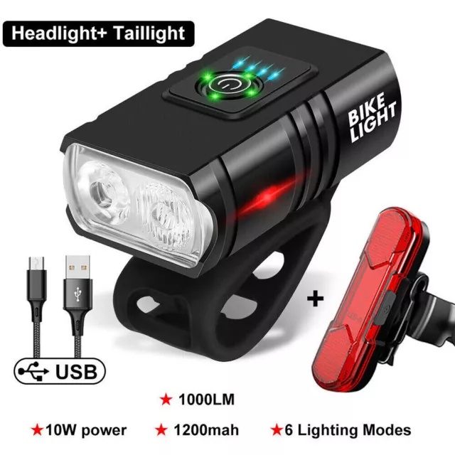 Mountain Bike Lights USB Rechargeable Bicycle T6 LED Torch Front Rear Lamp Set 3