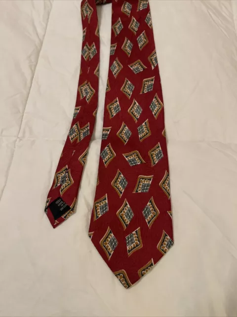 Hugo Boss Silk Neck Tie Mens Colourful Necktie Red Gold Green Geometric