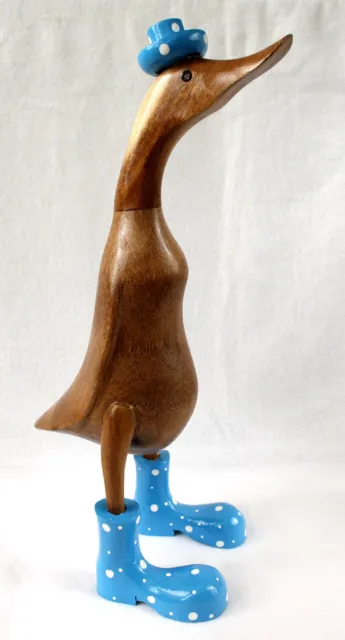 Ente aus Holz 42cm mit Stiefeln und Hut in Hellblau Handarbeit Unikat