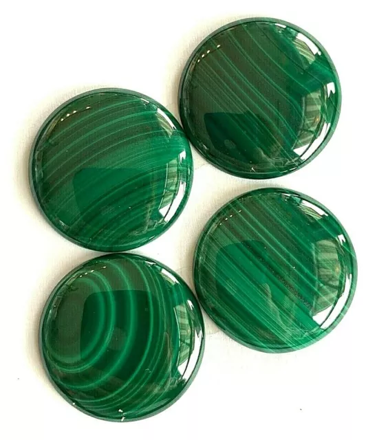 4 Large Genuine Malachite Stone Cabs - 27mm Round Cabochons - Vintage Stock