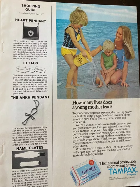 1971 PRINT AD page -Tampax tampons- girls diving swimming