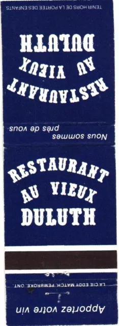 Old Duluth Restaurant, Bring Your Own Wine Vintage Matchbook Cover