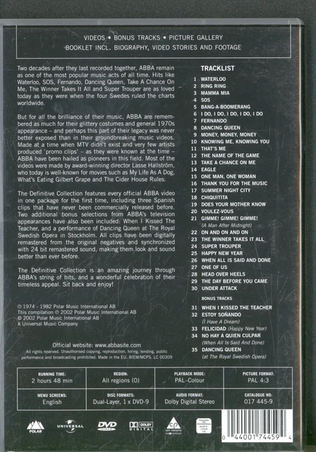 ABBA DEFINITIVE COLLECTION DVD Europe Polar 2002 DVD pal all regions ...