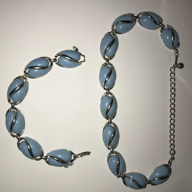 Vintage 1950’s  Signed CORO Blue Cambridge Plastic Necklace Bracelet Set