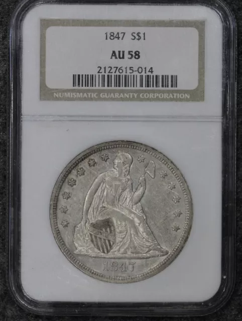 1847 (AU58) $1 Seated Liberty Silver Dollar NGC