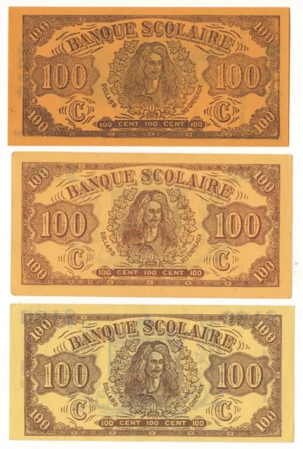 Canada Quebec  « School Money    Banque scolaire 1920 3 different 100 Dollars