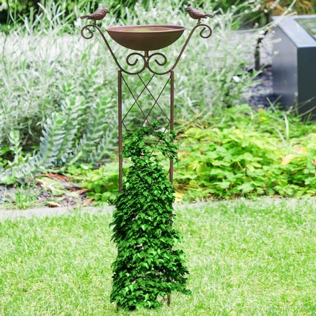 Rankhilfe mit Vogelbad Vogeltränke Rankgitter Gartendeko Metall Höhe ca. 82 cm