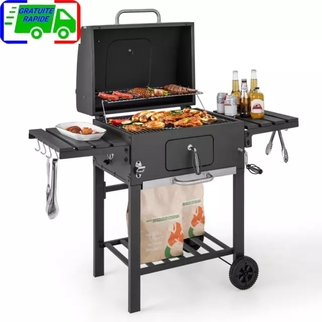 Barbecue à Charbon de Bois Extérieur Gril au Charbon de Bois Portable avec 2 Tab