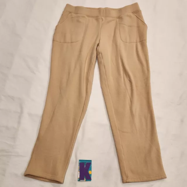 D & Co Active French Terry Pull-On Wide-Leg Sweat Pants Beige Large
