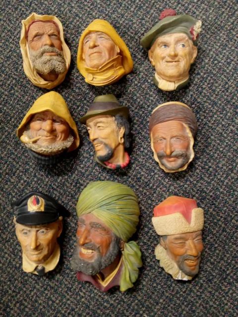 Lot Of 9 MCM Vintage Bossons Chalkware Bossons England Head Busts Wall Hangings