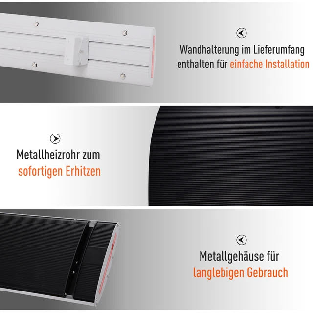 Outdoor-Heizung 2400 W Heizstrahler Heizgerät Wandmontage Garten Terrasse Alu 6