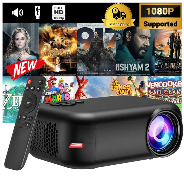 Portable Projector 1080P LED Beamer Mini Home Cinema Movie Theater Multimedia