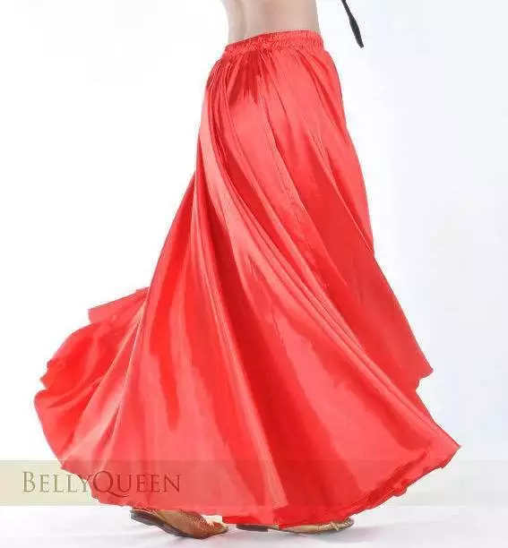 Women Sexy Shining Satin Long Skirt Swing Skirt Dancing Lady Belly Dance Costume