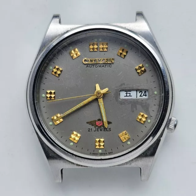 Reloj de pulsera japonés Citizen Face Day&Date automático de 21 joyas