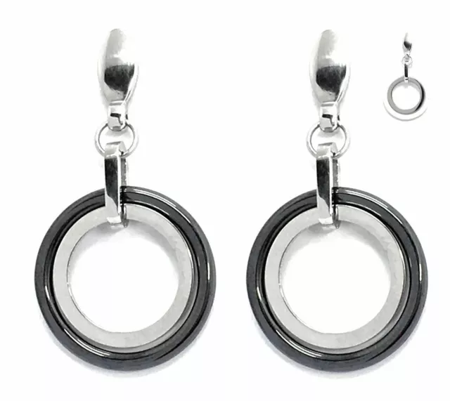 1 Paar Edelstahl Ohrstecker mit Keramik Ring 4cm lang Weiss Schwarz