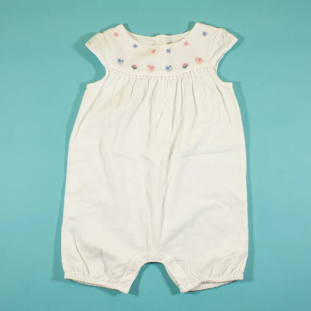 John Lewis Baby Girls Romper Outfit Set 12-18 Months White Cotton Flower