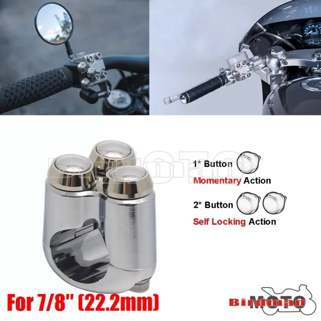 3-Button 22mm Handlebar Switch 1 Momentary Button + 2 Latch Button Cafe Racer