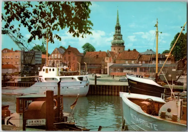 Stade Elbe Lower Saxony Region Germany Boats Marina Dock View 1972 VTG Postcard