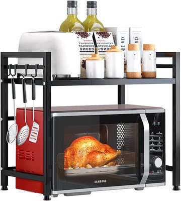 Mensola Microonde Allungabile Ripiano per Forno a Microonde a Doppio Strato Multiuso Scaffale per Ripostiglio per Cucina Bagno 