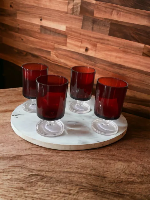 Vintage 1970’s French, Luminarc Ruby Red Drinking Glasses, 10oz, set of 4