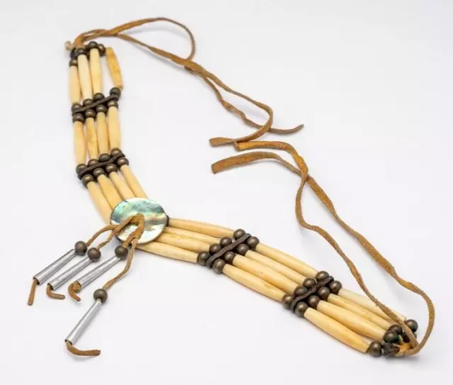 Antique Choker - Brass, Leather and Bone Choker of Plains Indian