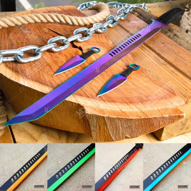 27" Ninja Sword Ninja Machete w/ 2  Knife Full Tang Tactical Blade