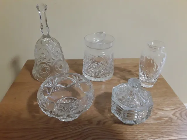 Glass Vintage Job Lot Vase, Trinket pot , dish, Preserve Pot ,  Bell