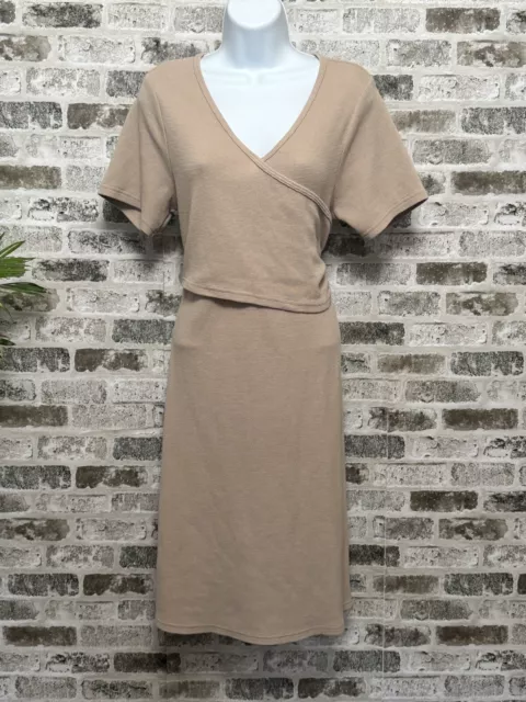 Roolee Mom Nursing Accessibility Dress Skater Large Beige Crossover Top