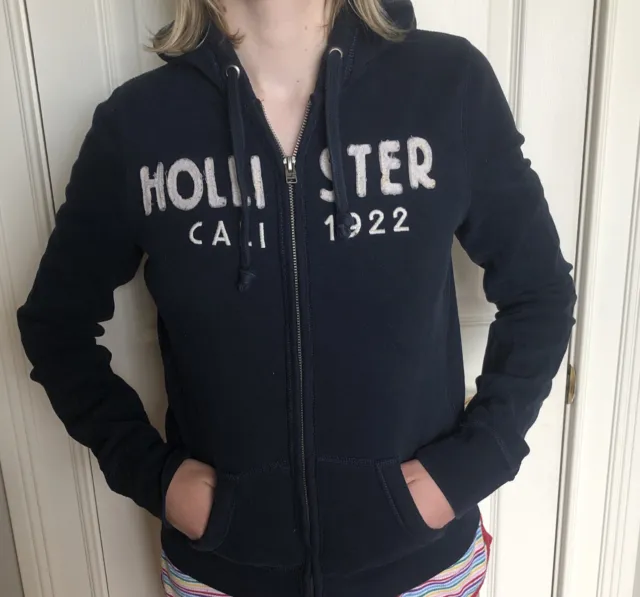 Hollister Womens Full Zip Hoodie Hooded Sweatshirt M Medium Navy Blue Cal 1922