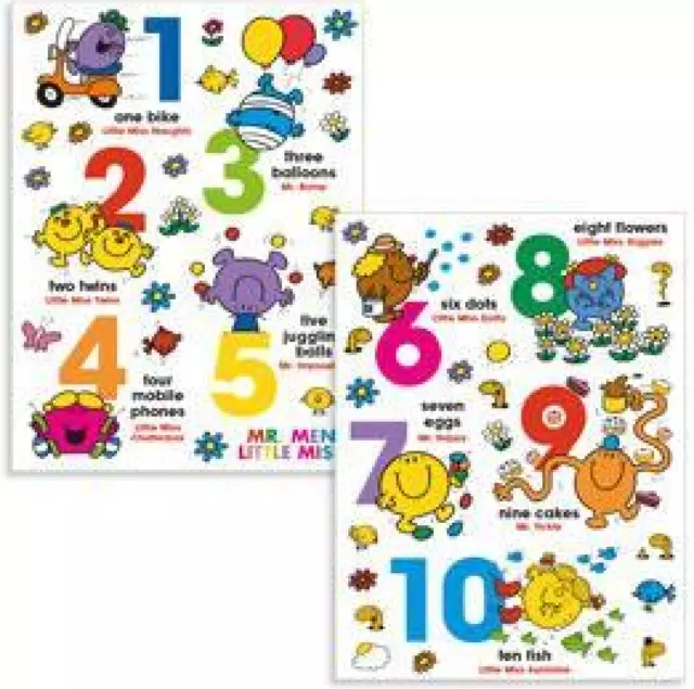 NEW x 41 MR MEN & LITTLE MISS 1 to 10  & Back Again REPOSITIONABLE WALL STICKERS