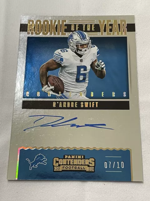 2020 PANINI CONTENDERS D'ANDRE SWIFT ROOKIE OF THE YEAR AUTO RC #’d 07/10 SSP